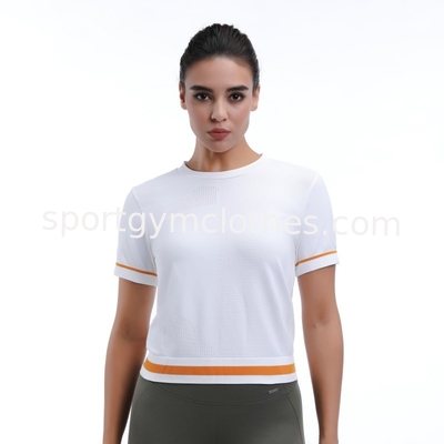 Dobra cena. Przycięte topy do ćwiczeń z siateczką i krótkim rękawem 92% nylon 8% spandex w Internecie